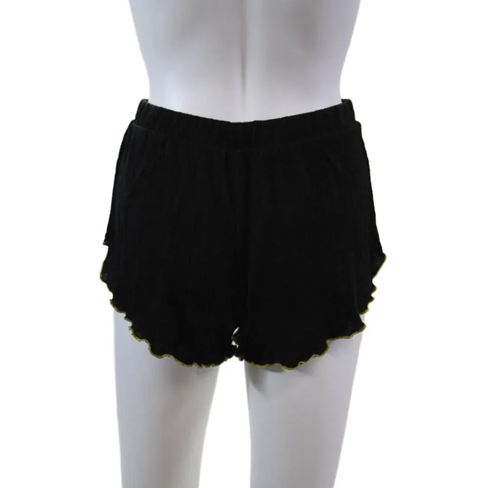 Emerson Road Womens Floral Embroidered Sleepwear Top + Short Set Black Size XS